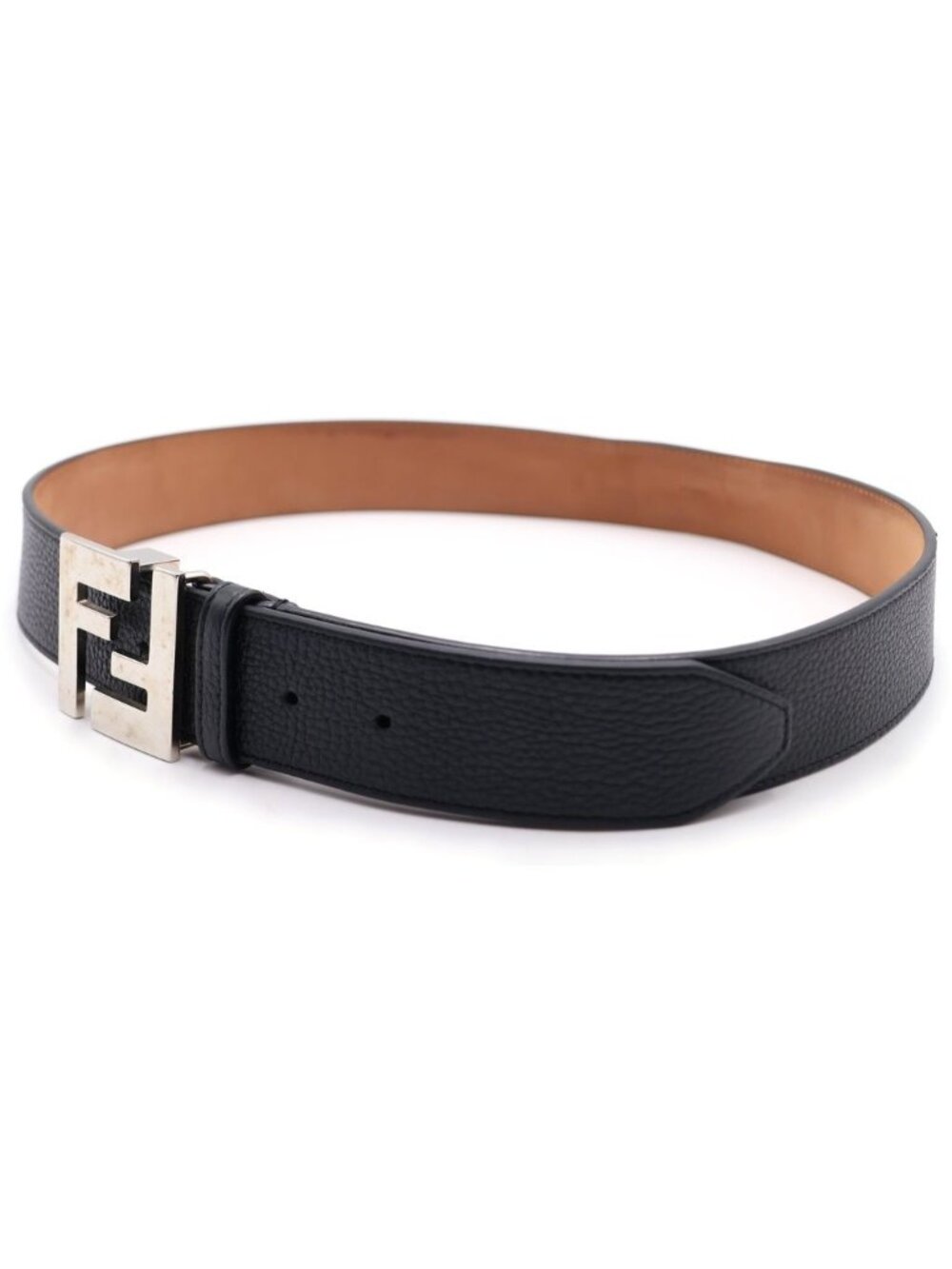 Fendi FF Square Belt Leather Black Silver